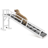 Dog Ramp for Bed or Couch, Wooden Pet Ramp with 20 Gentle Slope, Removable Side Rails, Non-Slip Surface, Top Platform & Wheels, 