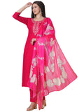 Gosriki Women'S Rayon Viscose Straight Embroidered Kurta With Pant & Dupatta (Hafti Pink-Vks01-Gs_S_Pink_Small),Pink,,B0DTK6S7RQ