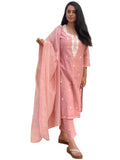 Anni Designer Women'S Cotton Blend Straight Embroidered Kurta With Pant & Dupatta (Yearend Pink_S_Pink_Small),Pink,S