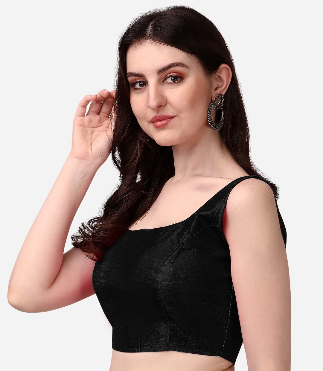 Vihu Fashion Sleeveless Pattern Readymade Blouse U Neck Choli (Black, 34)