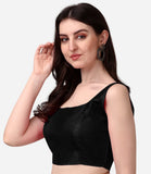 Pujia Mills Women'S Deep Neck Silk Sleeveless Readymade Blouse (Sando Black 32)
