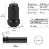 1/2-20 Acorn Lug Nuts 1/2x20 Lug Nuts Black Set of 23 pcs 6 Spline Lug Nuts 1.38 Long Closed End Aftermarket Wheel Lug Nut Fit