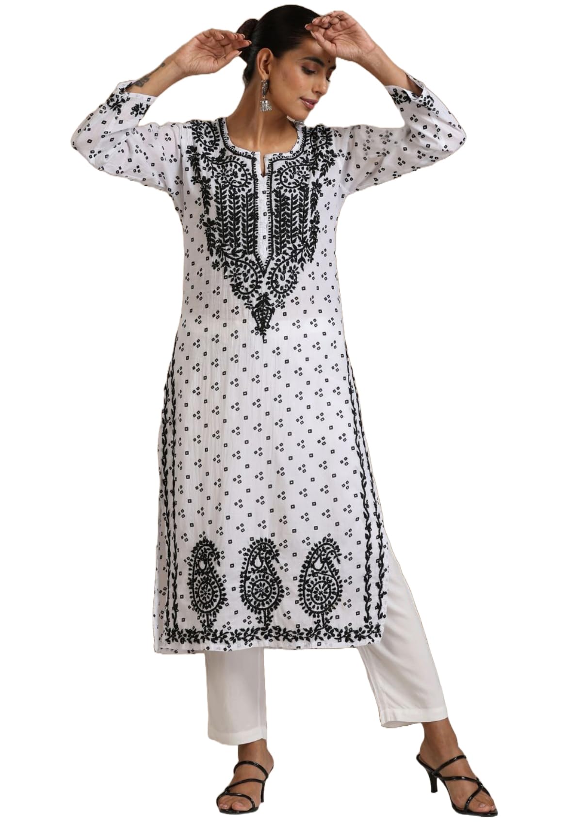 Gosriki Women'S Rayon Blend Straight Printed & Embroidered Kurta (Panaya-White-Vks04-Gs_L_White_Large),White,,B0DD763KVH