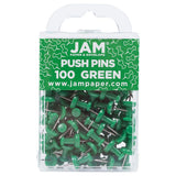 JAM PAPER Colorful Push Pins - Green Pushpins - 100/Pack