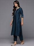 Libas Women'S Silk Blend Kurta Sets (Gs820_Blue_Xl)