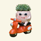 The Mls 5 Inch Cute Smiley Face Scooter Succulent Planter Pot Resin Mini Garden Flower Pot For Indoor & Outdoor Decor Decora