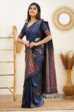Shiv Textiles Womens Banarasi Silk Saree With Blouse Perfect For Every Occasion Blue Blue Free