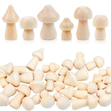36 Pieces Unfinished Wooden Mushrooms 6 Size Natural Plain Unpainted Wooden Mini Mushroom Figurines for DIY Art Crafts Projects 