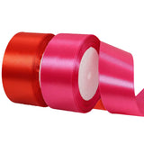 2 Rolls Red Hot Pink Ribbon, 1-1/2 Inch x 50 Yards Satin Fabric Ribbon for Flower Bouquets, Gift Wrapping, DIY Crafts, Birthday 