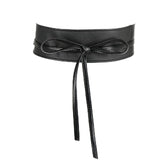 Snappsy Long Straps Faux Leather Wrap Belt Black Wide Tie Waist Belt Pebbled Fashion Accessory Soft, Black