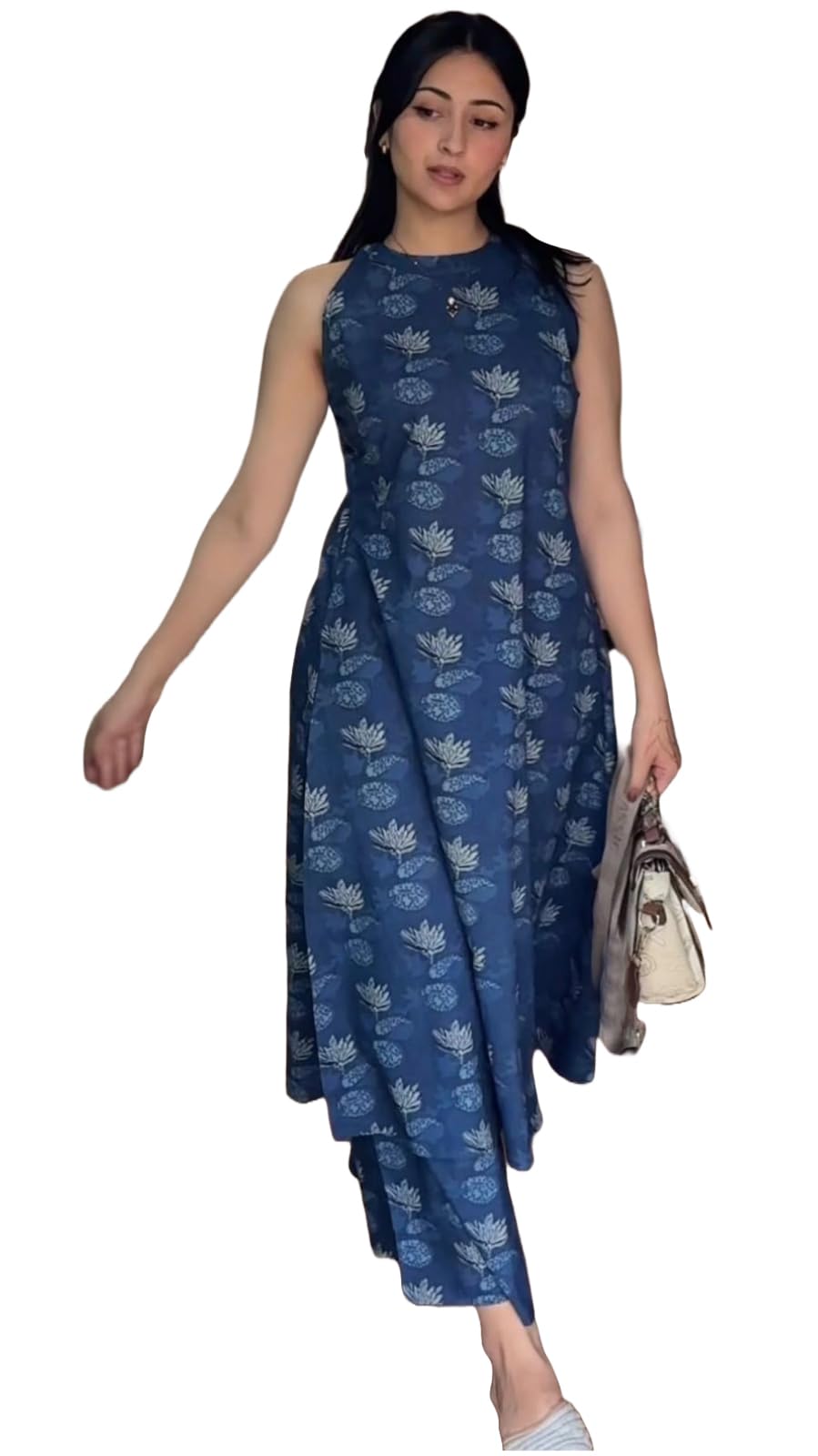 Anni Designer Women'S Rayon Viscose Printed A-Line Kurta With Pant (Aashvi Blue_M_Blue_Medium),Blue,M