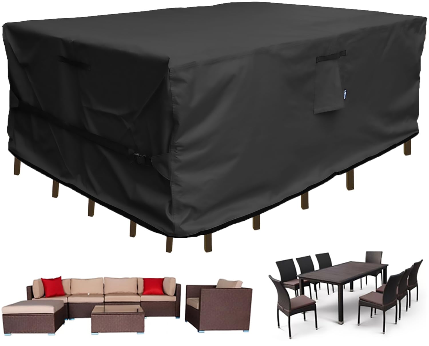 Patio Furniture Set Cover Rectangular Heavy Duty 600D Waterproof Outdoor Sectional Sofa Couch Cover Large Outside Dining Table a