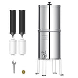 AQUA CREST Gravity Water Filter System, 304 Stainless Steel Countertop System with 4 Filters and Anti-Slip Stand, Reduce Fluorid