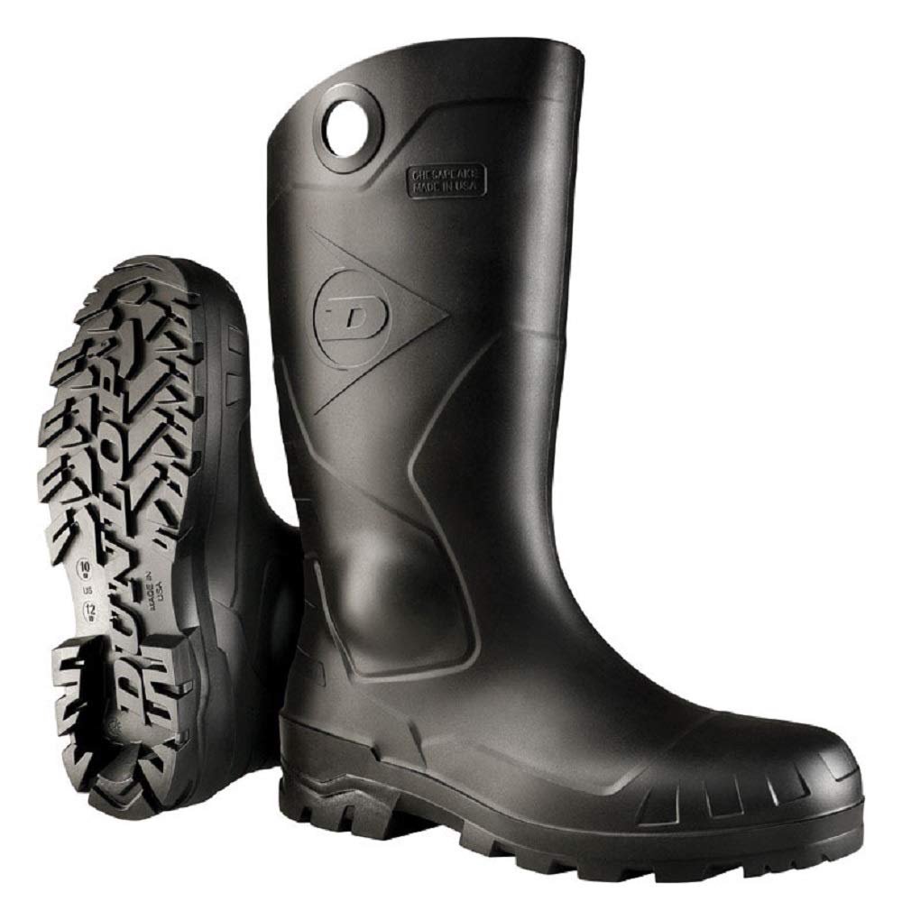 Rubber Boot: Defined Heel/Oil- Sole/Plain Toe/Waterproof, Flex, Pvc, Black, Dunlop, D, 1 Pr - 1 Each