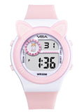 V2A Resin Critter Series Girls Digital Watch With Cat Ears For Ages 3-10 - 7 Color Backlight, 30M Waterproof, Alarm, Stopwatch |