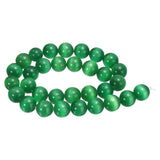 HARFINGTON 32pcs Dark Green Cat's Eye Stone Beads 12mm Round Smooth Gemstone Crystal Loose Bead for Jewelry Making Bracelets Nec
