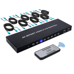 8 Port Kvm Switch, 8 In 1 Out Hdmi Kvm Switch, For 8 Pc Sharing 1 Hd Monitor And 4 Usb Devices, Support 4K@30Hz, With Ir Remote 