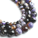 Yochus 35pcs Round Loose Purple&Coffee Fire Agate Beads for Bracelet Beads