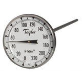 Taylor 6215J 2 Dial Bi-Metal Test Thermometer, 8 Stem, 0/220F, 1% Accy