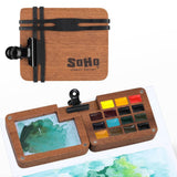Soho Urban Artist Mini Wooden Travel Watercolor Set of 15 - Professional Watercolor Paint Set for Watercolorists & Plein Air Art
