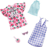 Barbie Clothes, 2 Outfits Doll Include A Strawberry-Print Dress, A Checked Dress And Top, Plus A Strawberry-Decorated Purse And 