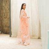 Gosriki Women'S Organza Straight Printed Kurta With Pant & Dupatta (Amoli Peach-Gs_Xl_Peach_X-Large),Peach,,B0CBPRFVTS