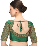 Pujia Mills Women'S Embroidery Handwork Sequence Work Necklace Design Readymade Blouse (Green, 36)