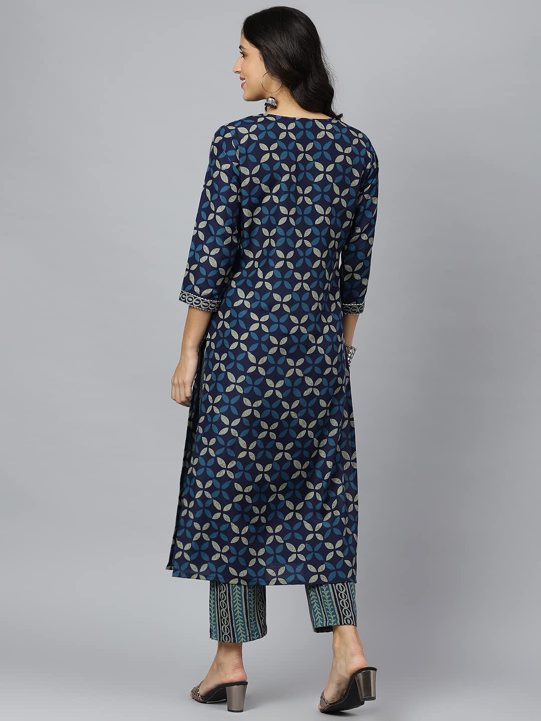Anni Designer Women'S Cotton Blend Printed Straight Kurta With Pant (Toni Bill Nw-Blue_Xxl_Blue_Xx-Large),Blue,2XL,Cotton Blend,Straight,Pants