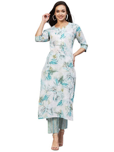 Gosriki Women'S Cotton Blend Printed Straight Kurta With Pant (Ps-Rama-Green-Gs_S_Green_Small),Rama Green,,B0C3XTX3HR