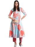Anni Designer Women'S Rayon Blend Anarkali Printed Kurta With Pant (Santra Orange-Vks05_L_Orange_Large),Orange,L,,,
