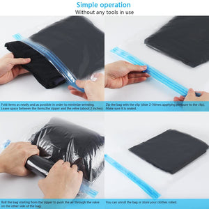 10Pack Travel Space Saver Bags (4 x S, 3 x L, 3 xL), Reusable KFYM Vacuum Travel Storage Bag, Saves 75% of Storage Space, Roll-U