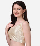 Pujia Mills Women'S Multicolor Sweetheart Neck Georgette Line Soft Embroidery Sequence Zari Work Sleeves Readymade Saree Blouse (34, Cream)