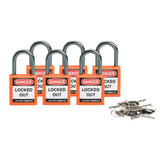 Brady Compact Safety Locks Orange, Keyed Different (6 Locks) 118928,1 2/5 H x 1 1/5 W x 5/8 D