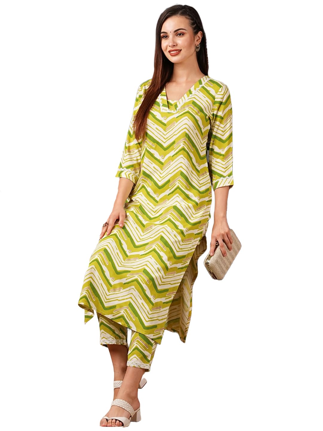 Gosriki Women'S Cotton Blend Straight Printed Kurta With Pant (Vanchita Mehandi-Gs_L_Mehandi_Large),Mehandi,,B0D5VLT57C