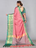 Satrani Womens Silk Blend Tassel With Self Weaving (Jacquard) Saree With Unstitched Blouse Piece(2729S113N_Rose Pink)