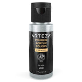 ARTEZA Acrylic Pouring Paint - 2oz (60 ml), Silver High Flow, No Mixing Needed, For Pouring on Canvas, Glass, Paper, Wood, Tile,