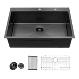 Lordear 30x22 Kitchen Sink Black Drop In Single Bowl 16 Gauge Stainless Steel Gunmetal Black 30 Inch Topmount Kitchen Sinks 30 B