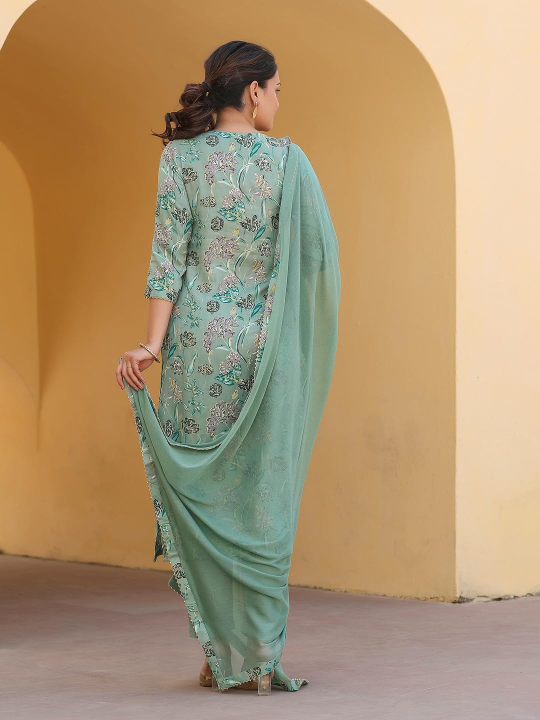 Gosriki Women'S Rayon Blend Printed Straight Kurta With Pant & Dupatta (Vice Green-Nw-Gs_Xl_Green_X-Large),Green,,B0CXP1GK1L