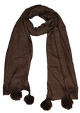 Women And Girls Fancy Scarf Stole Shawl Scarves Hijab Dupatta Wrap Pompom Scarf Stole Puffy Scarf Stole (Coffee)