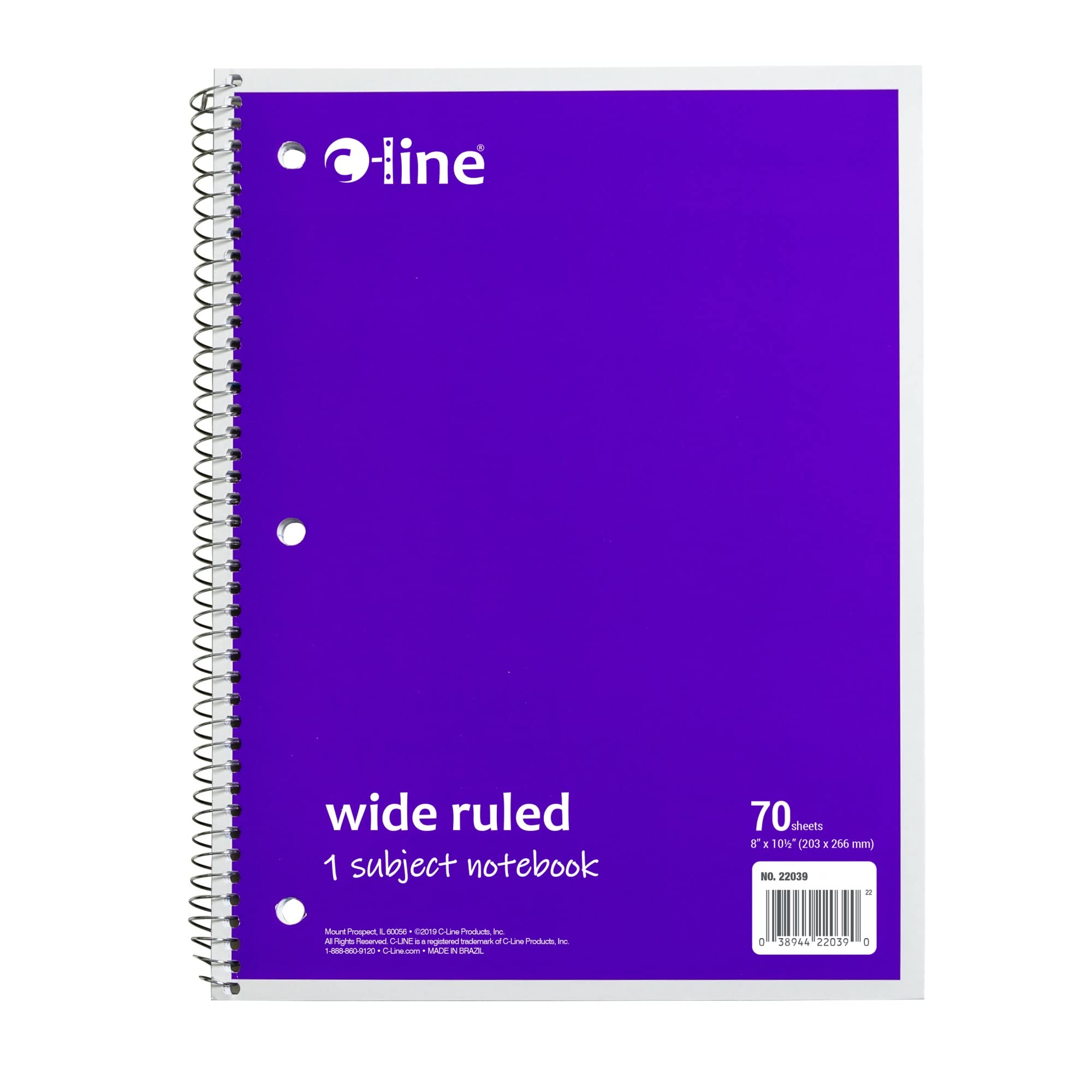 1-Subject Notebook, Wide Ruled, Purple, Case Of 24 (22039-Ct)