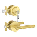 Asidrama Premium Brushed Gold Zinc-Alloy Front Door Lock Set: Double Cylinder Deadbolt, Heavy Duty Security Handleset for Left/R