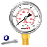 AetralYB 0-100 Psi 2-inch Pressure Gauge, Glycerin Filled, 1/4 NPT Lower Mount, Stainless Steel, Pool Sand Filter Pressure Gauge