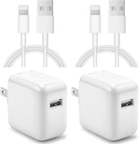 iPad Charger iPhone Charger [2-Pack] 12W USB Wall Charger Foldable Travel Plug Block with 6FT USB Flat Ribbon Cable Compatible w