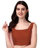 Pujia Mills Women's Deep Neck Silk Sleeveless Readymade Blouse (Copper, 34)
