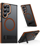 MAKAVO Magnetic for Samsung Galaxy S22 Ultra Case with Stand, Compatible with MagSafe, Slim Translucent Matte Non-Slip Military-