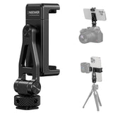 Neewer Metal Phone Tripod Mount with Cold Shoes, 1/4 Thread, 180 Tilt, 360 Rotation, Adjustable Phone Clamp Metal Phone Holder C