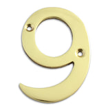 RCH Hardware 2279PB075 | Solid Brass 4 Tall House Number 9, Polished Brass Shiny Gold Matching Screws Included