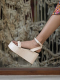 Shoetopia Stylish Braid Style Strap Cream Platform Heels For Women & Girls /Uk6,Cream,6,B0BYP646J2