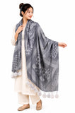 Manra WomenS Wool Blend Geometric Pattern Winter Stole With PomPom Tassels|D.Grey| Free Size