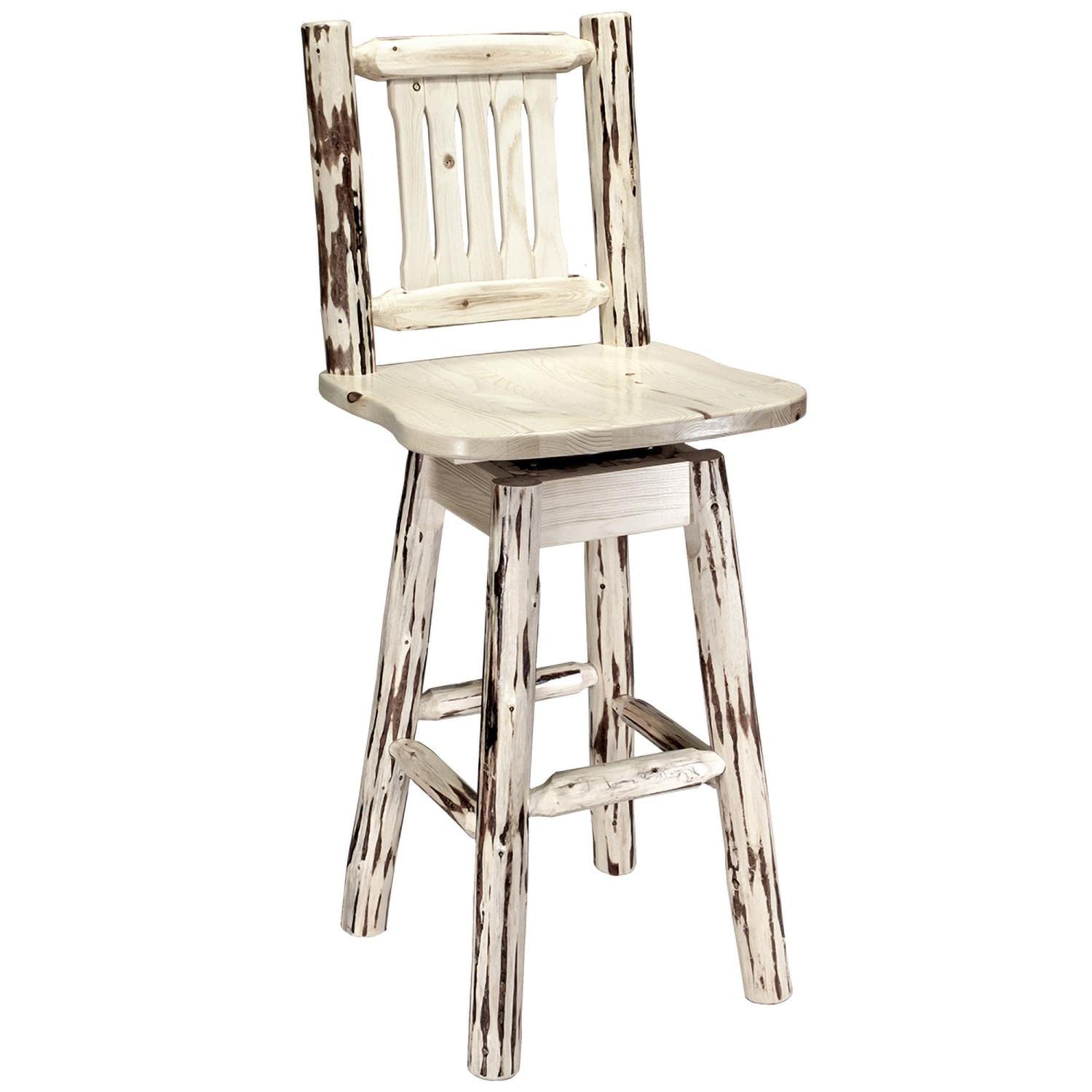 Montana Woodworks Collection Barstool With Back And Swivel, Ergonomic Wooden Seat, Ready To Finish